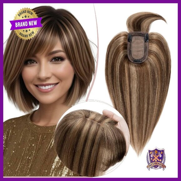 Human Hair Topper with Bangs, Silk Base, 2.75x5.1 Inch, 3 Clips main image 7